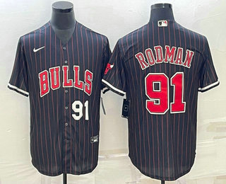 Mens Chicago Bulls #91 Dennis Rodman Number Black With Patch Cool Base Stitched Baseball Jerseys->chicago bulls->NBA Jersey